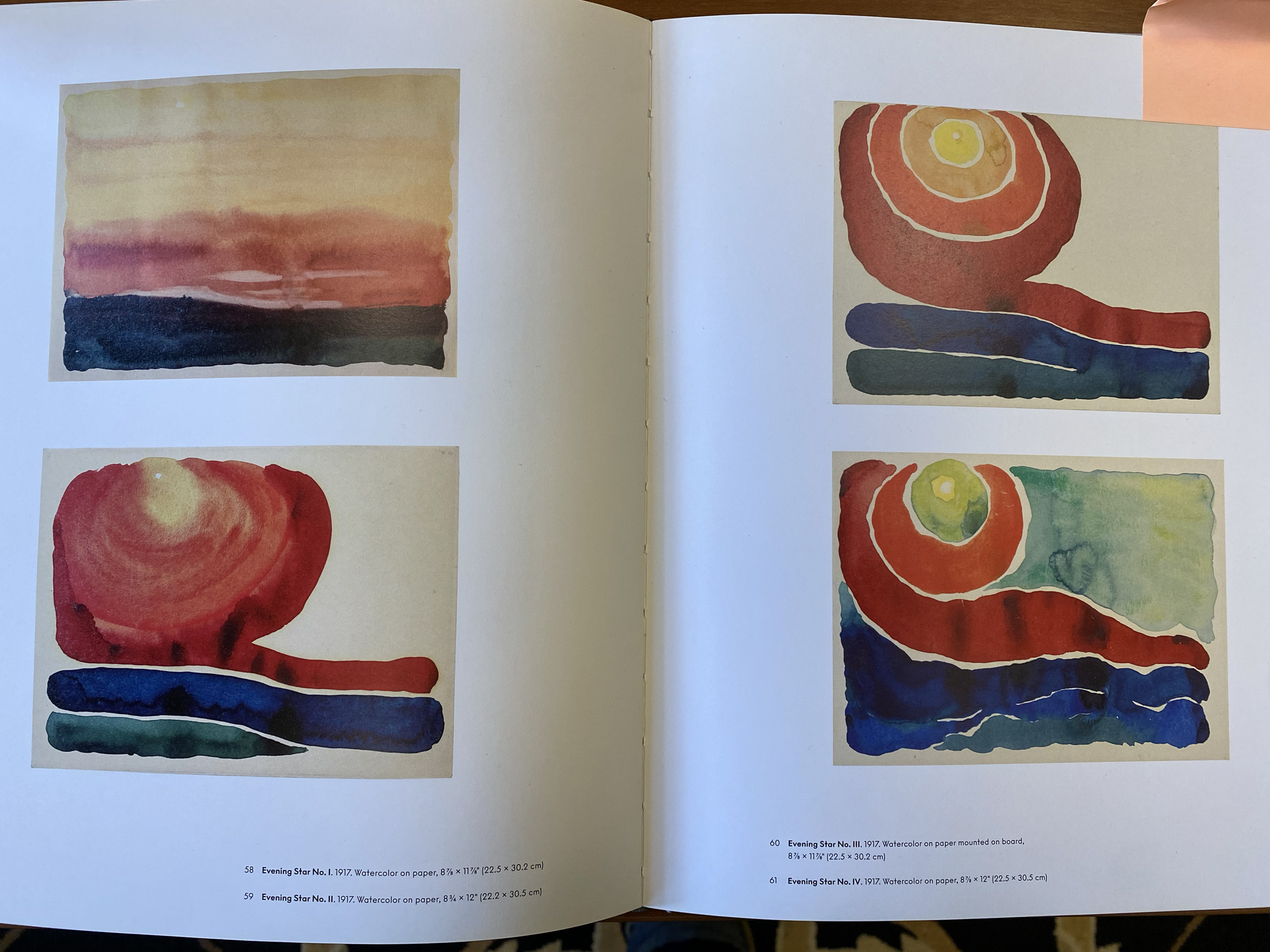 Watercolor sunsets in a series by Georgia O'Keefe